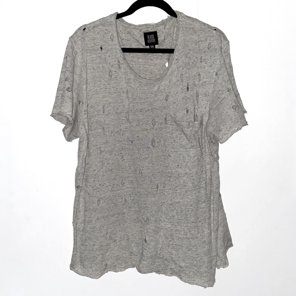 Black Kaviar wide collar Tee custom distressed XXL​​​​​